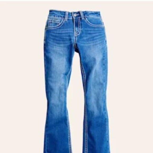 Rockin C Girls Jeans Size 12 | Medium Wash Floral Embroidery Back Pocket Denim - Picture 2 of 11